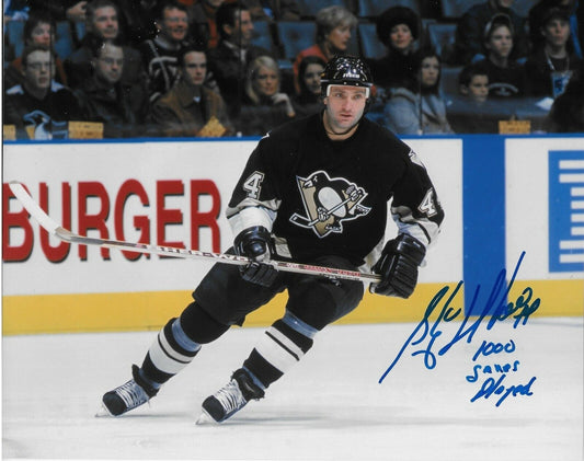 Auto. Pittsburgh Penguins Stephane Richer 8x10 Photo #7 with 1000 Games Played