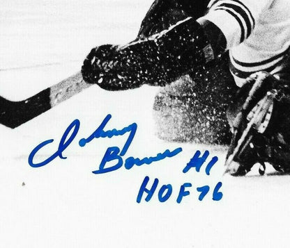 Auto. Toronto Maple Leafs Johnny Bower 8x10 Photo with Hall of Fame Inscription