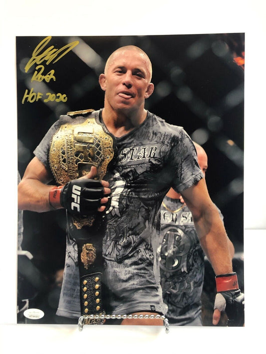 Autographed George St Pierre 11x14 Photo HoF 2020 Inscription JSA Witnessed
