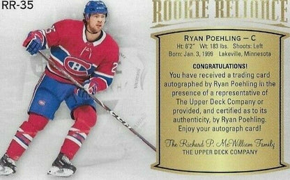 Carte autographiée de la recrue Reliance de Ryan Poehling de la Stature Upper Deck 2019-20