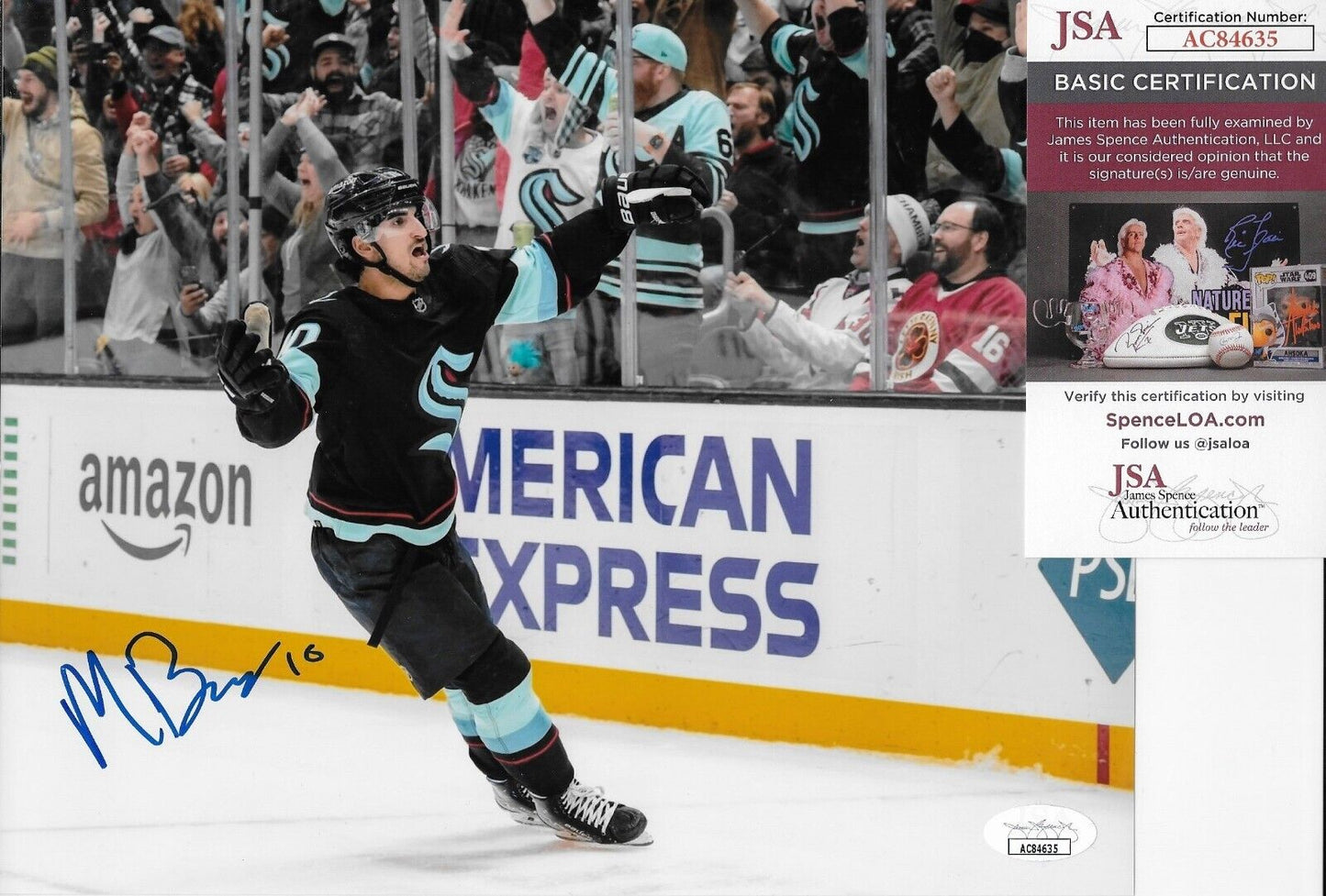 Autographed Seattle Kraken Matty Beniers 8x10 Photo #2 with JSA Authentication