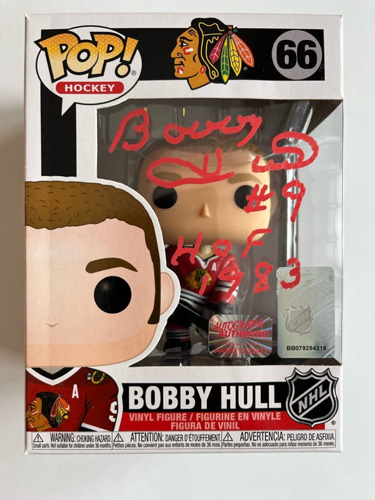 Autographed Chicago Blackhawks Signed Bobby Hull Funko pop w/inscription COA
