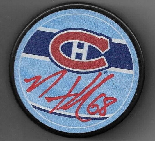 Autographed Montreal Canadiens Mike Hoffman Hockey Retro Puck Original