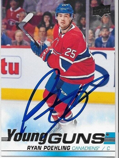 Autographed 2019-20 UD Montreal Canadiens Young Guns Ryan Poehling Rookie Card