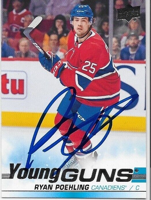 Autographed 2019-20 UD Montreal Canadiens Young Guns Ryan Poehling Rookie Card