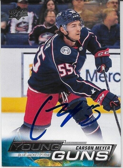 Carte de recrue autographiée UD Columbus Blue Jackets Young Guns Carson Meyer 2022-23
