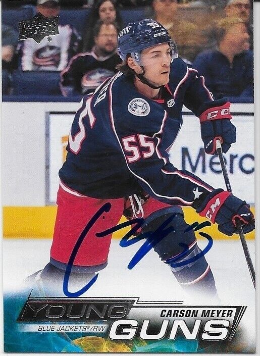Autographed 2022-23 UD Columbus Blue Jackets Young Guns Carson Meyer Rookie Card