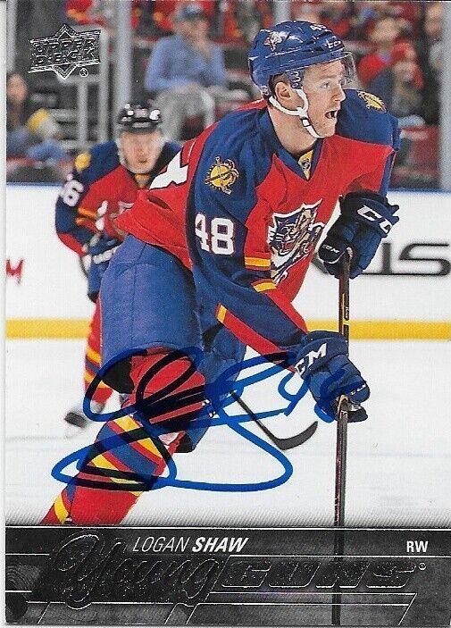 Autographed 2015-16 UD Florida Panthers Young Guns Logan Shaw Rookie Card