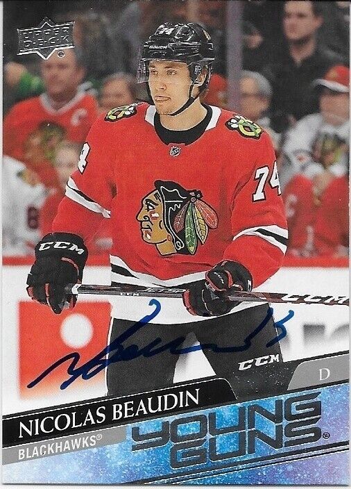 Autographed 2020-21 UD Chicago Blackhawks Young Guns Nicolas Beaudin Rookie Card