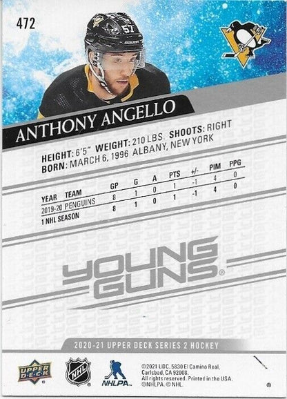 Autographed 20-21 Upper Deck Pittsburgh Penguins Young Guns Anthony Angello Card