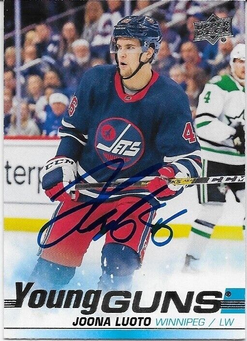 Autographed 2019-20 UD Winnipeg Jets Young Guns Joona Luoto Rookie Card