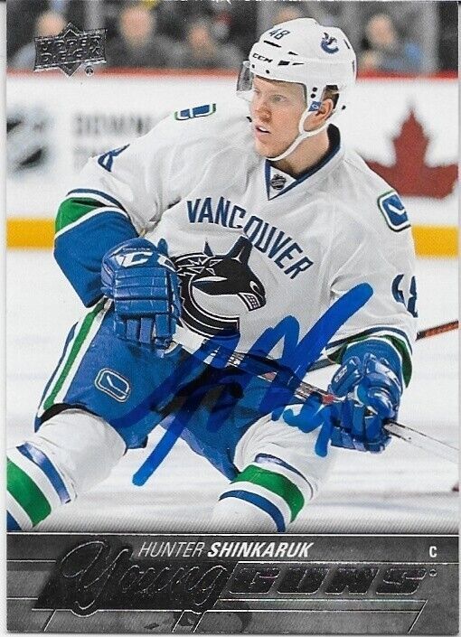 Autographed 2015-16 UD Vancouver Canucks Young Guns Hunter Shinkaruk Rookie Card