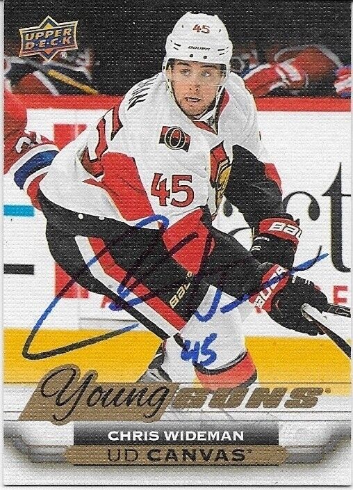Autographed 15-16 UD Ottawa Senators Chris Wideman Young Guns Canvas Rookie Crd