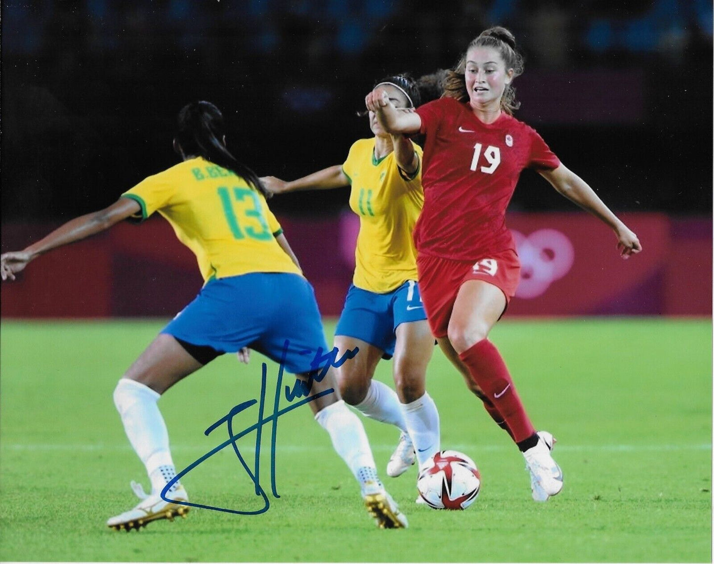 Signed Jordyn Huitema Team Canada Soccer Gold 2020 Tokyo Olympics 8x10 Photo #1