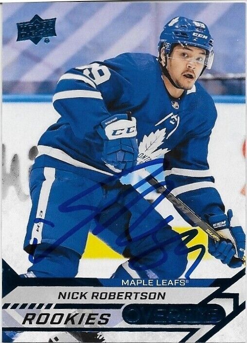 Autographed 20/21 UD Overtime Hockey Nick Robertson Rookie Card Original Blue