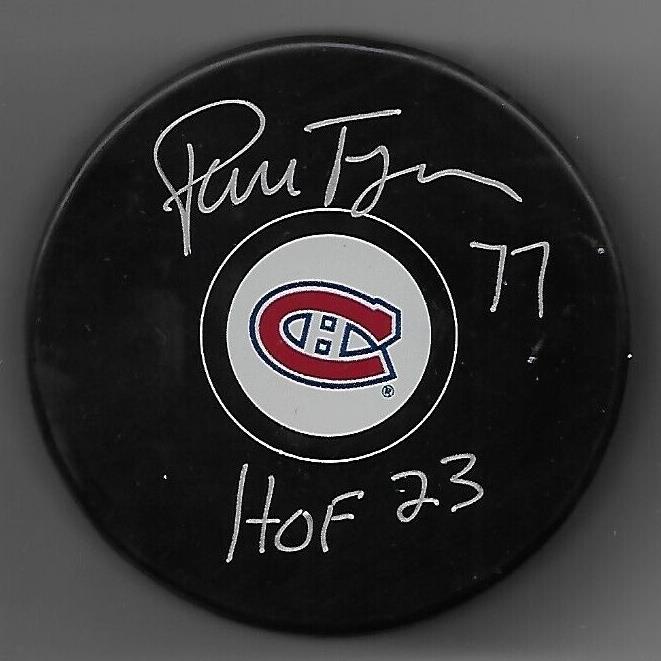 Rondelle autographiée par Pierre Turgeon des Canadiens de Montréal avec inscription HOF 23