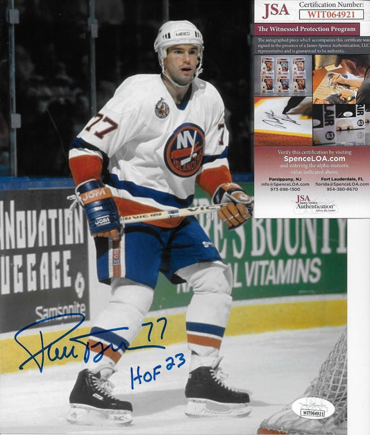 Signed Pierre Turgeon New York Islanders 8x10 Photo 19 Inscribed HOF 23 with JSA