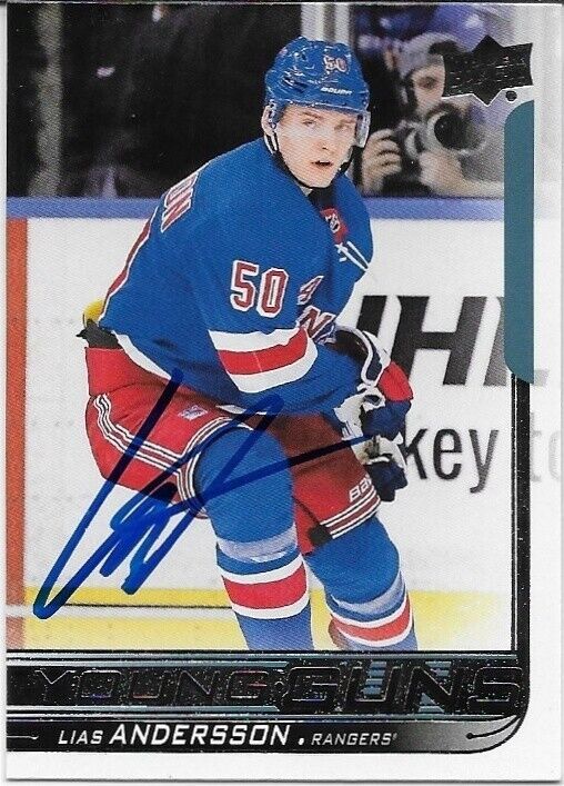 Autographed 18-19 UD New York Rangers Young Guns Lias Andersson Rookie Card