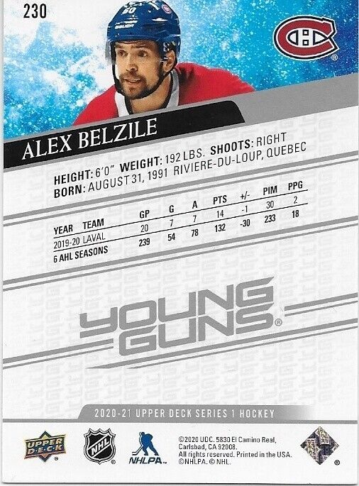 Autographed 2020-21 UD Montreal Canadiens Young Guns Alex Belzile Rookie Card