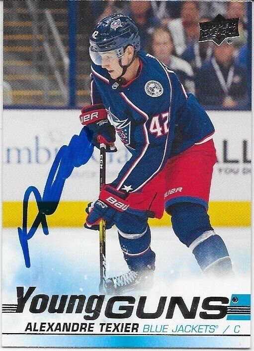 Autographed 19-20 UD Columbus Blue Jackets Young Guns Alexandre Texier Rookie Cd