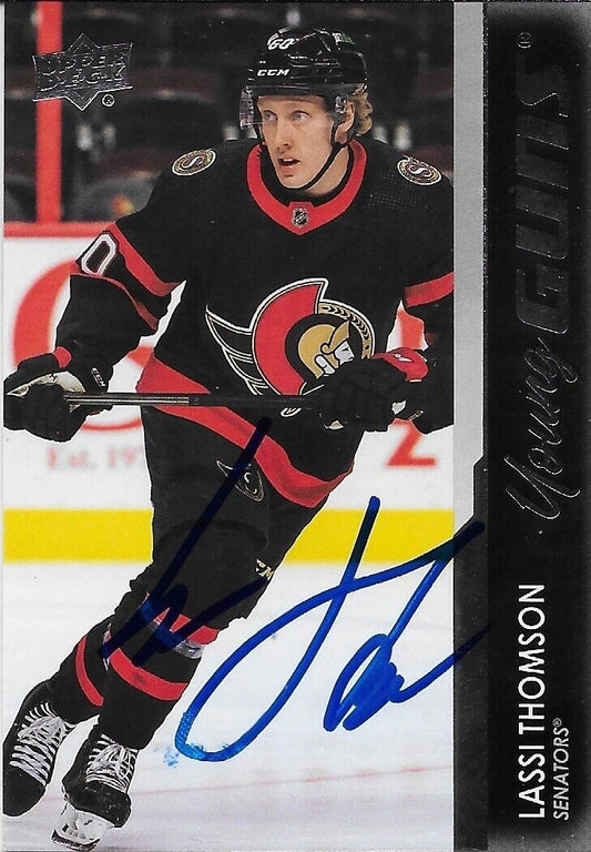 Autographed 21-22 Upper Deck Ottawa Senators Young Guns Lassi Thomson Rookie Crd