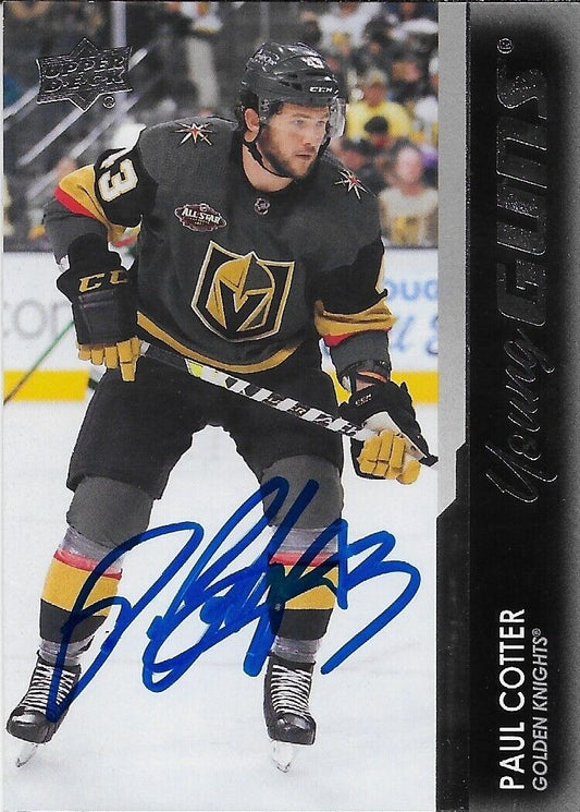 Autographed 21-22 UD Vegas Golden Knights Young Guns Paul Cotter Rookie Card