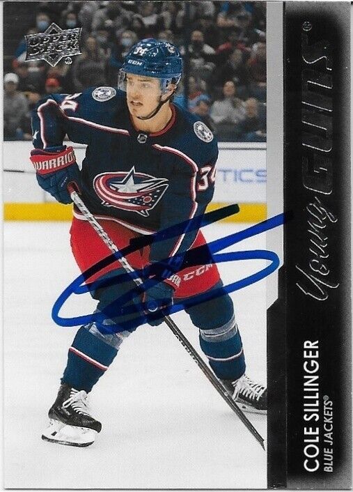Autographed 21-22 UD Columbus Blue Jackets Cole Sillinger Young Guns Rookie Card
