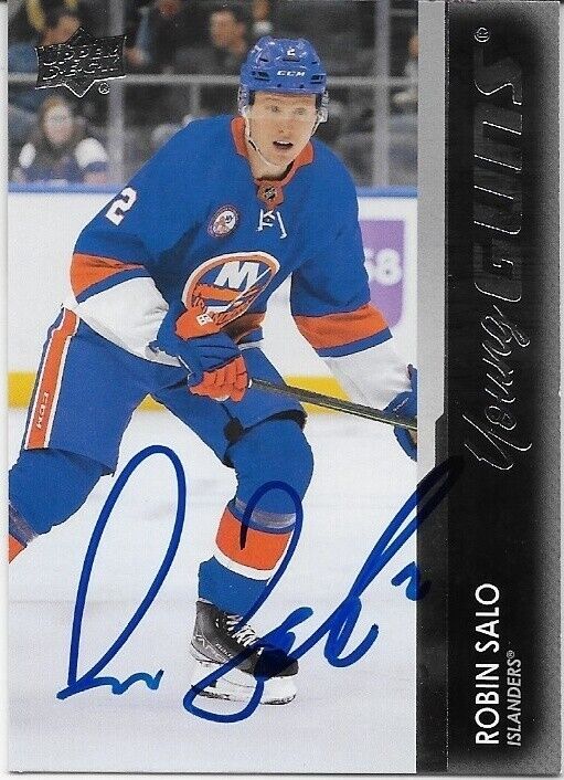 Autographed 2021-22 UD New York Islanders  Robin Salo Young Guns Rookie Card