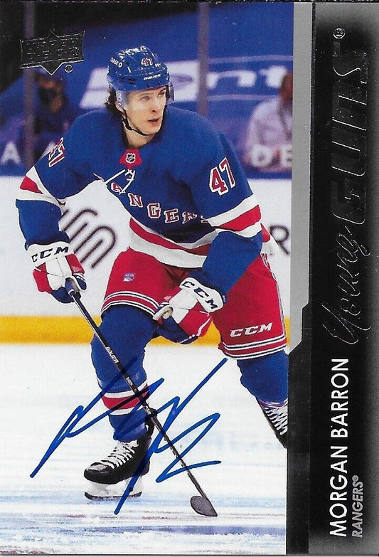Autographed 2021-22 Upper Deck New York Rangers Morgan Barron Young Guns Card