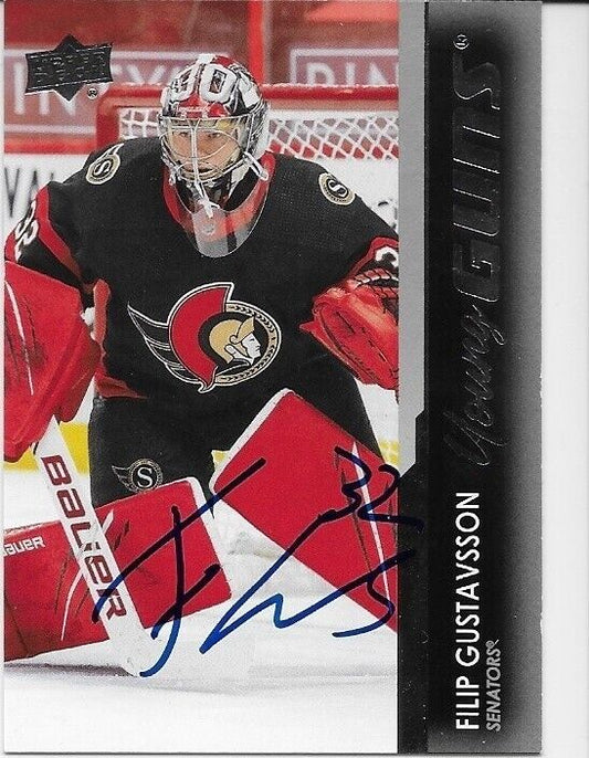 Autographed 2021-22 UD Ottawa Senators Filip Gustavsson Young Guns Rookie Card