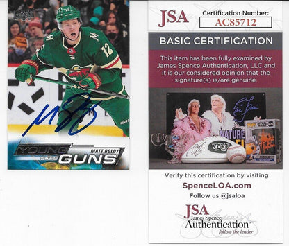 Autographed 2022-23 UD Minnesota Wild Matt Boldy Young Guns Rookie Card with JSA