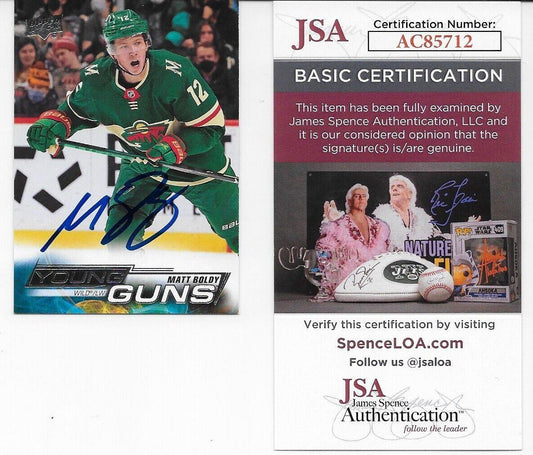 Autographed 2022-23 UD Minnesota Wild Matt Boldy Young Guns Rookie Card with JSA