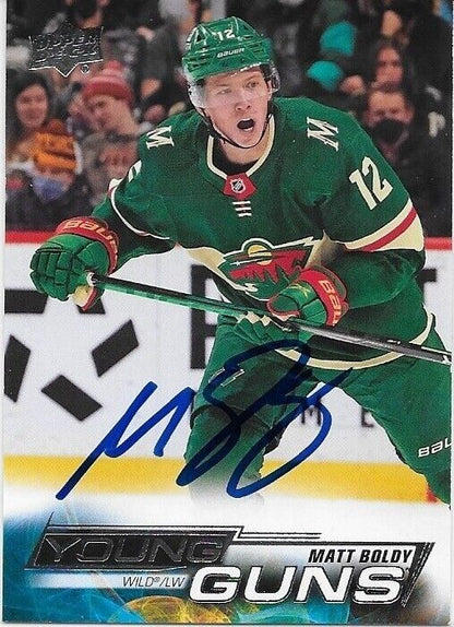 Autographed 2022-23 UD Minnesota Wild Matt Boldy Young Guns Rookie Card with JSA