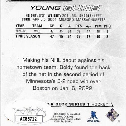 Autographed 2022-23 UD Minnesota Wild Matt Boldy Young Guns Rookie Card with JSA