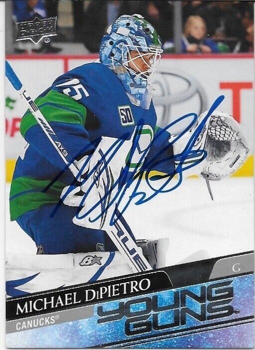 Autographed 2020-21 UD Vancouver Canucks Michael DiPietro Young Guns Rookie Card