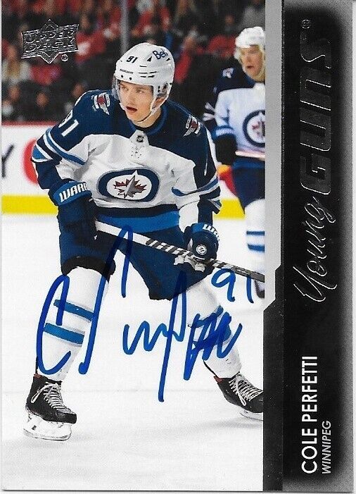 Autographed 2021-22 UD Winnipeg Jets  Cole Perfetti Young Guns Rookie Card