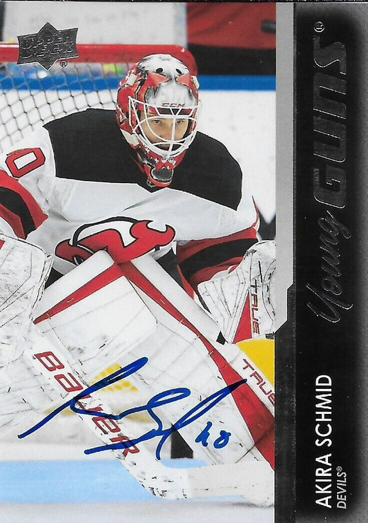 Signed Akira Schmid Young Guns 2021-22 UD New Jersey Devils Rookie Card #2