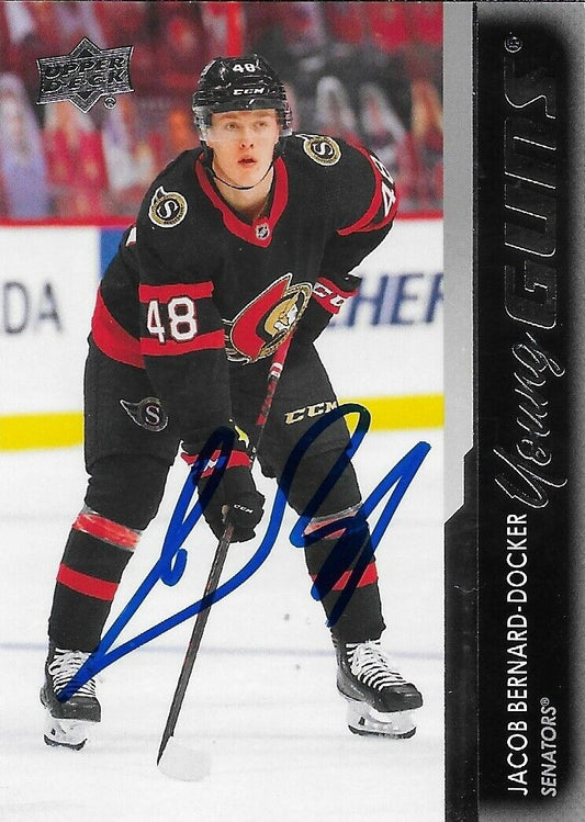 Autographed 21-22 UD Ottawa Senators Jacob Bernard Docker Young Guns Rookie Card
