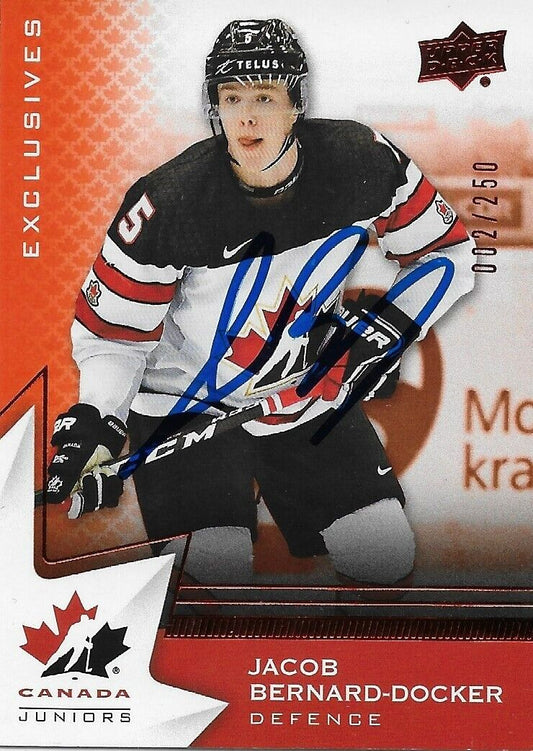 Autographed 2020 UD Team Canada Juniors Jacob Bernard Docker Card 2/250 Original