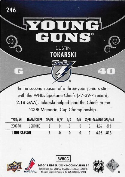 Autographed 10-11 UD Tampa Bay Lightning Dustin Tokarski Young Guns Rookie Card