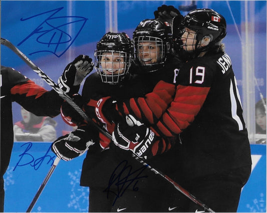 Auto. Jill Saulnier Brianne Jenner Rebecca Johnston Team Canada Hockey 8x10 Ph.