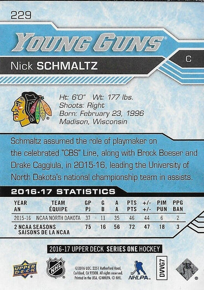 Signed Nick Schmaltz Chicago Blackhawks 2016-17 Upper Deck Young Guns Card