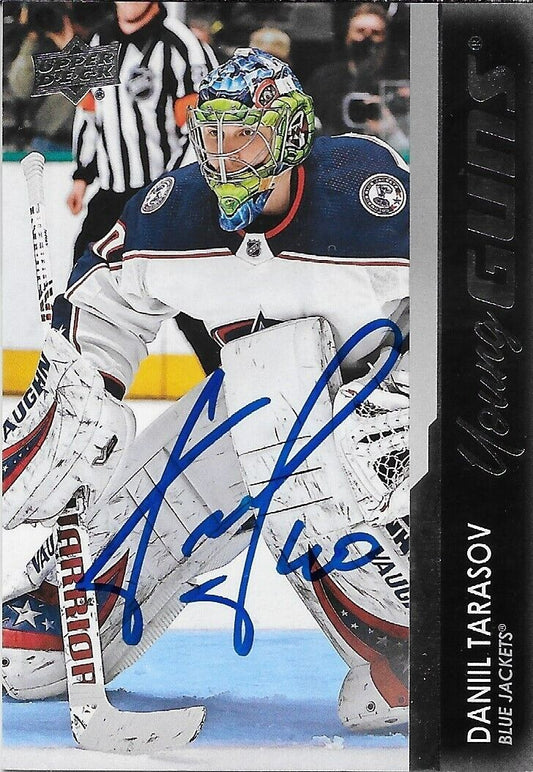 Signed Daniil Tarasov 2021-22 UD Columbus Blue Jackets Young Guns Rookie Card