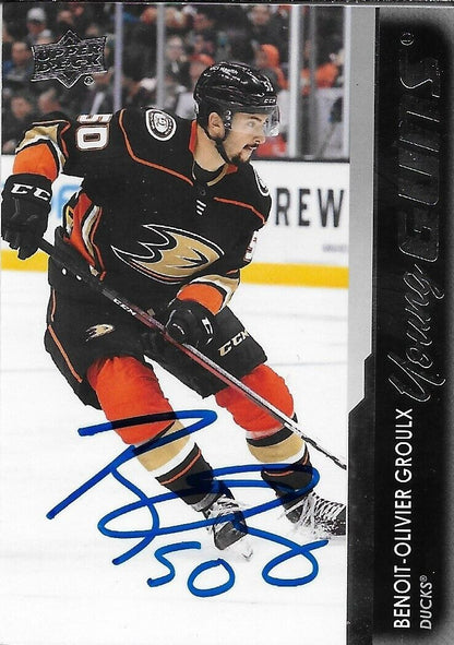 Carte recrue n° 2 signée Benoit Olivier Giroux 21-22 Anaheim Ducks UD Young Guns