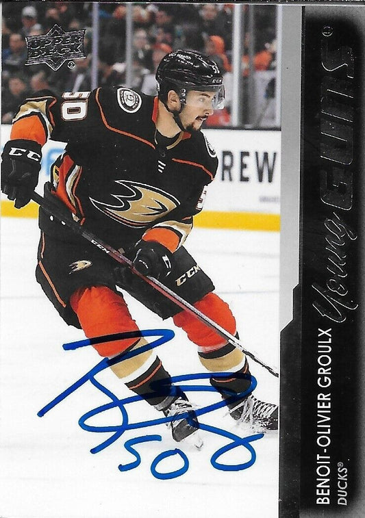 Carte recrue n° 2 signée Benoit Olivier Giroux 21-22 Anaheim Ducks UD Young Guns