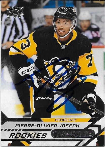 Signed Pierre-Olivier Joseph UD 20/21 Pittsburgh Penguins Rookie Card Silver 110