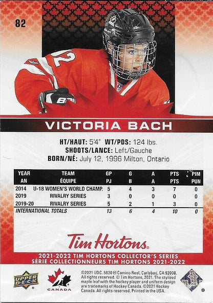 Signed Victoria Bach 2021/22 Upper Deck Tim Hortons Card #82 Original