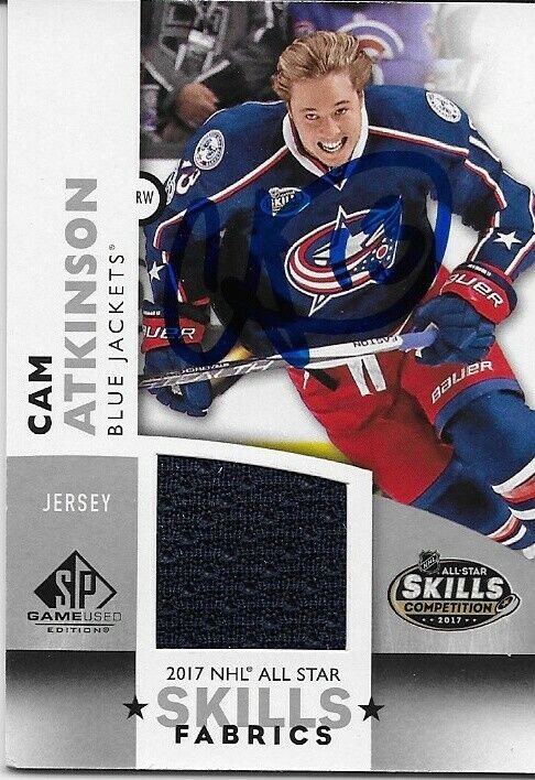 Carte signée Cam Atkinson 17/18 UD SP Skills Fabrics Columbus Blue Jackets #AS-CA