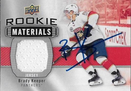 Signed Brady Keeper 19/20 UD Rookie Materials Florida Panthers Card RM-BK