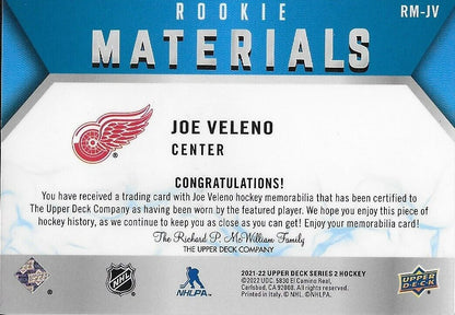 Carte de recrue signée Joe Veleno 21/22 UD Red Wings de Detroit RM-JV